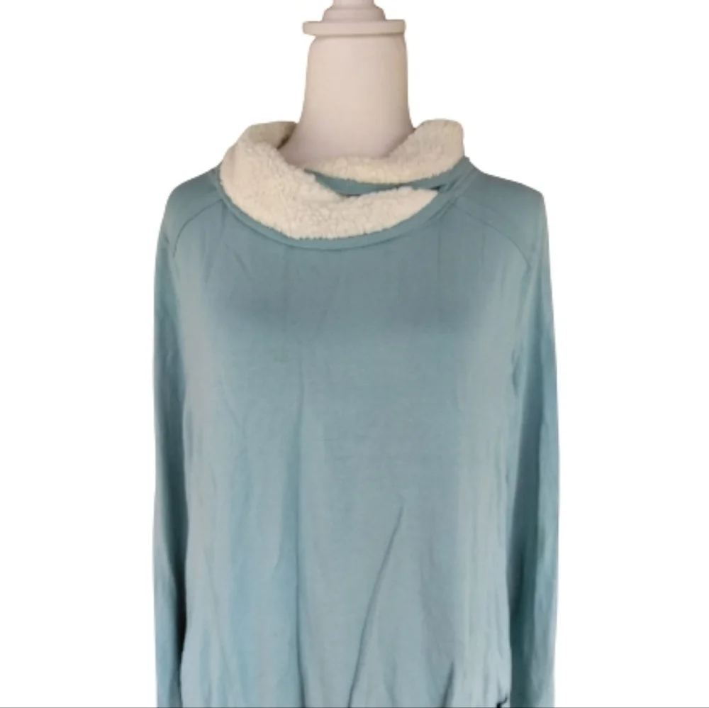 Soft Surroundings Seafoam Forrester Pull Over Tunic Top Fleece Trim Size Large - Picture 3 of 8